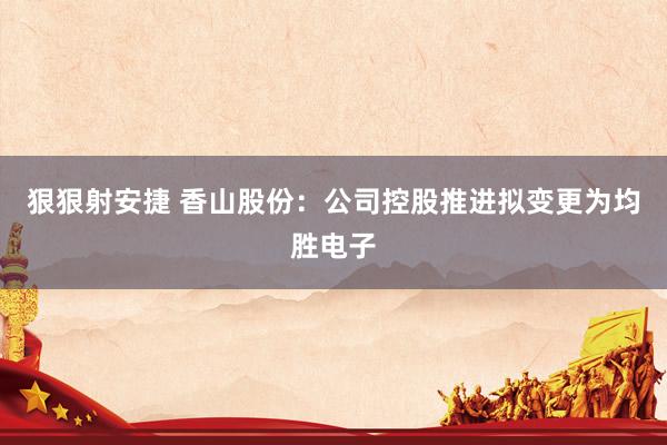 狠狠射安捷 香山股份:公司控股推进拟变更为均胜电子