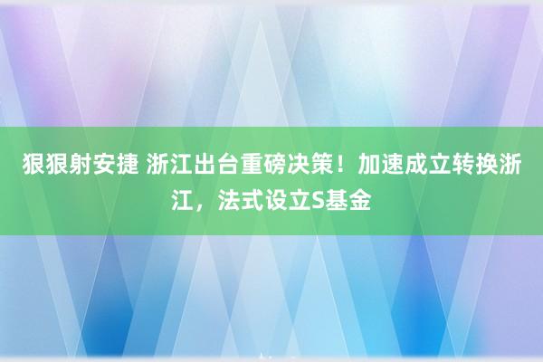 狠狠射安捷 浙江出台重磅决策！加速成立转换浙江，法式设立S基金