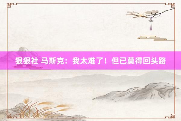 狠狠社 马斯克：我太难了！但已莫得回头路
