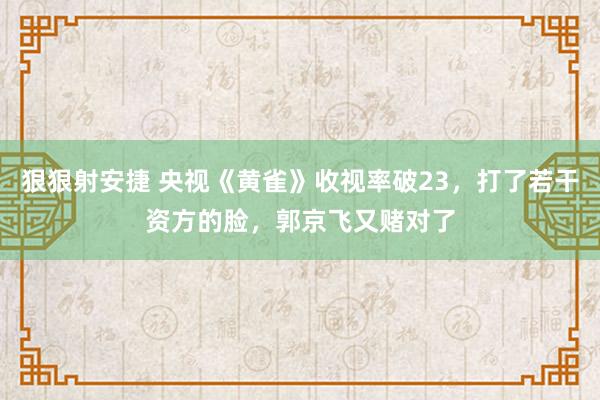 狠狠射安捷 央视《黄雀》收视率破23，打了若干资方的脸，郭京飞又赌对了