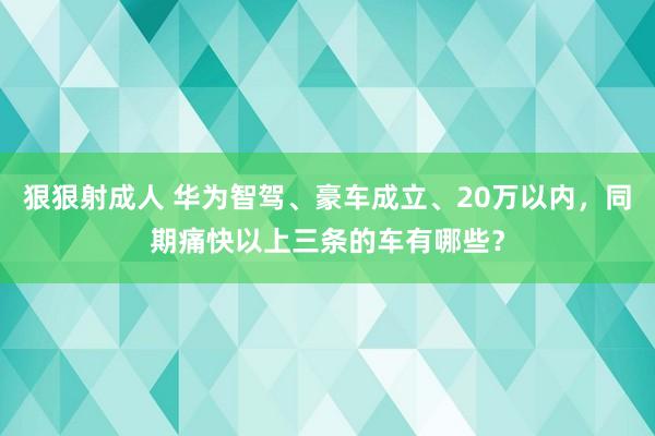 狠狠射成人 华为智驾、豪车成立、20万以内，同期痛快以上三条的车有哪些？