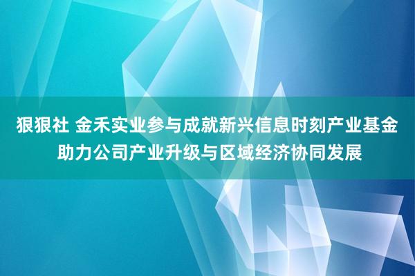 狠狠社 金禾实业参与成就新兴信息时刻产业基金 助力公司产业升级与区域经济协同发展