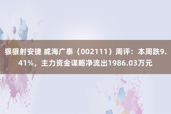 狠狠射安捷 威海广泰（002111）周评：本周跌9.41%，主力资金谋略净流出1986.03万元