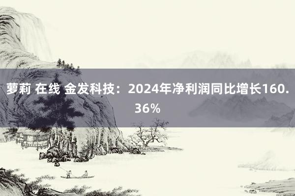萝莉 在线 金发科技：2024年净利润同比增长160.36%