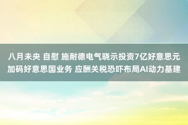 八月未央 自慰 施耐德电气晓示投资7亿好意思元加码好意思国业务 应酬关税恐吓布局AI动力基建