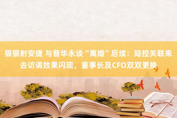 狠狠射安捷 与普华永谈“离婚”后续：陆控关联来去访谒效果闪现，董事长及CFO双双更换